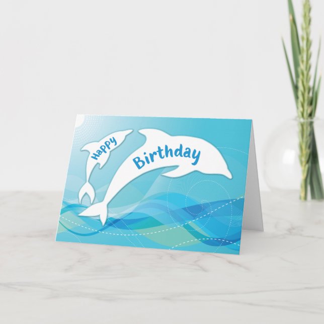 Carte Un dauphin saute dans l'océan Joyeux anniversaire (Devant)