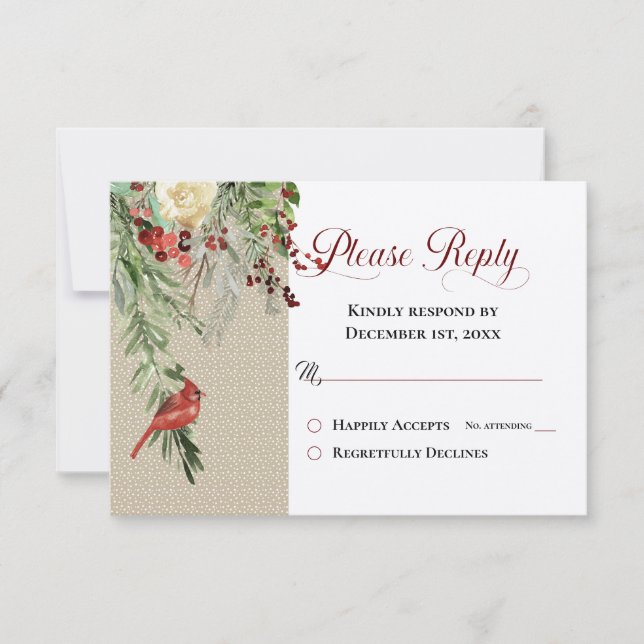 Carte Un hiver simple avec Cardinal et Floral Mariage (Devant)