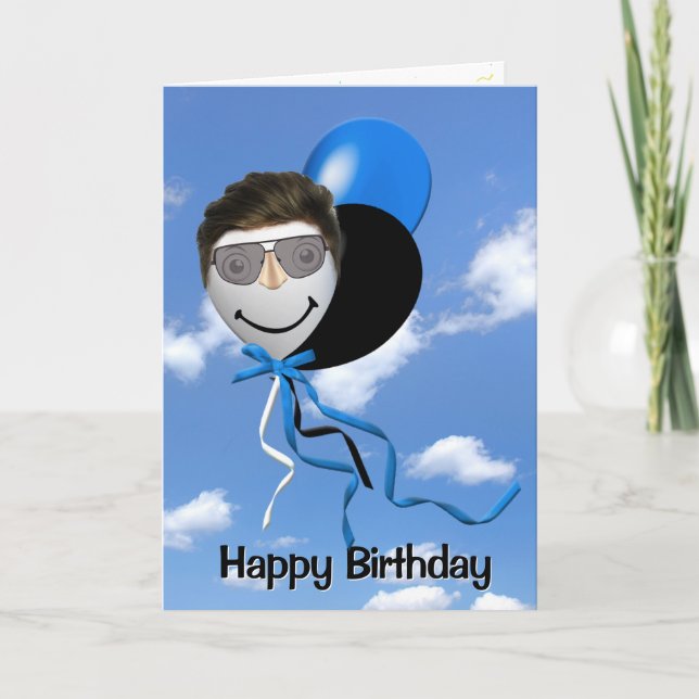 Carte Un homme d'anniversaire sur un ballon de fête (Devant)