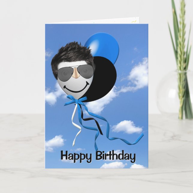 Carte Un homme d'anniversaire sur un ballon de fête (Devant)