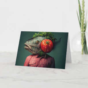 Carte Un Homme En Tête De Poisson Avec Tomate Toutes Les