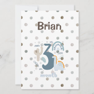 Carte Un joli design de 3 mois avec Dino sur des points 