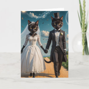 Carte Un jour de mariage d'un couple de chat noir adorab