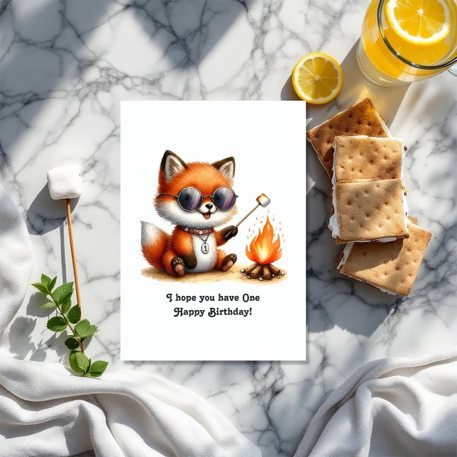 Carte "Un joyeux anniversaire" Bois Camping 1er annivers (“One Happy Birthday” Woodland Camping 1st Birthday Card)