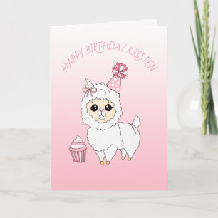 Carte Un joyeux anniversaire de la jeune Llama rose pâle