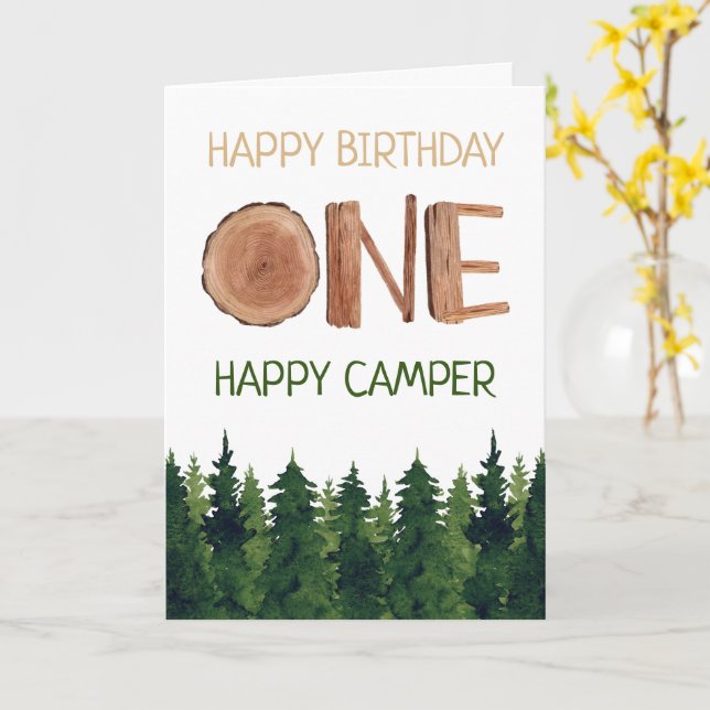 Carte Un Joyeux Camper Aquarelle Enfants 1er anniversair (Fleur jaune)