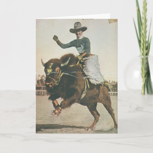 Carte Un joyeux cowboy sur un bison rebutant. (Devant)