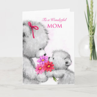 Carte Un mignon ours qui donne des fleurs, Joyeuse fête 