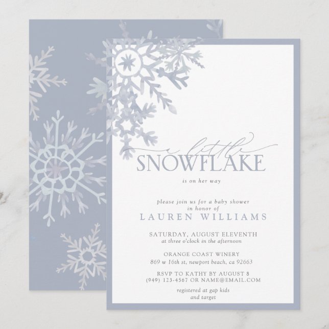 Carte Un petit Baby shower d'aquarelle bleu Snowflake (Devant / Derrière)