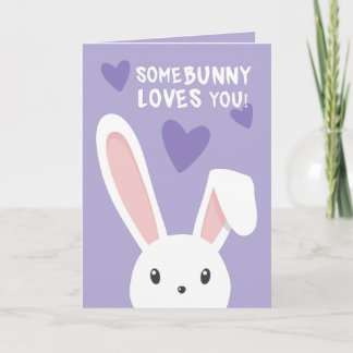 Carte Un petit lapin t'aime Cœurs mignons Violet Saint V