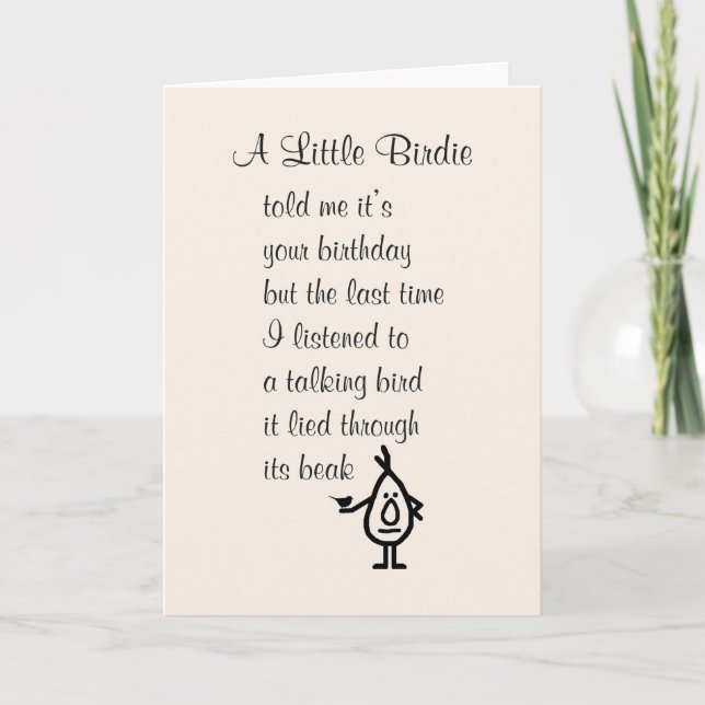 Carte Un Petit Oiseau Un Poème D'Anniversaire Drôle (Devant)
