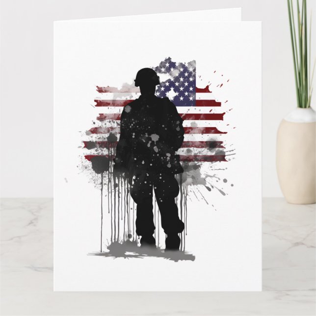 Carte Un soldat américain contre le drapeau des États-Un (Devant)