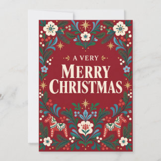 Carte Un très joyeux Noël Art populaire scandinave