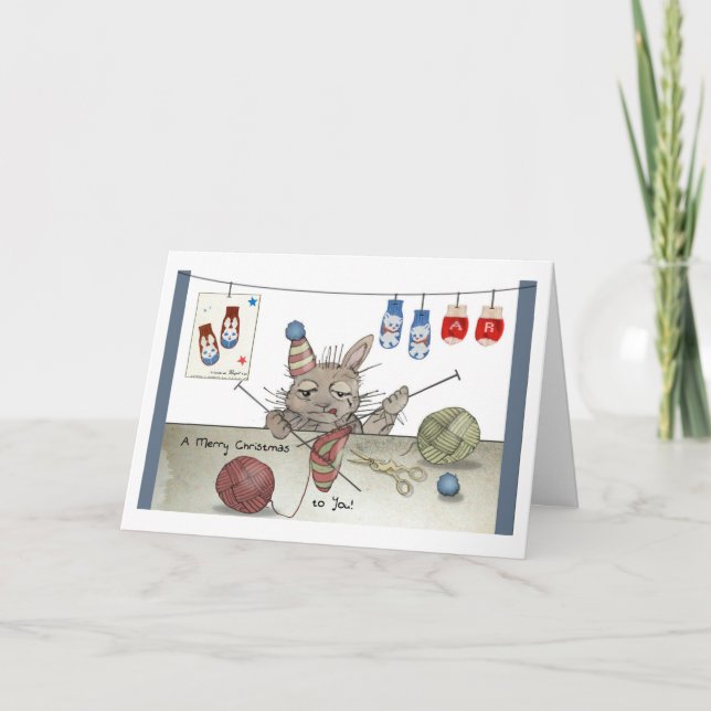 Carte Un Tricot de lapin un Casquette de Noël (Devant)