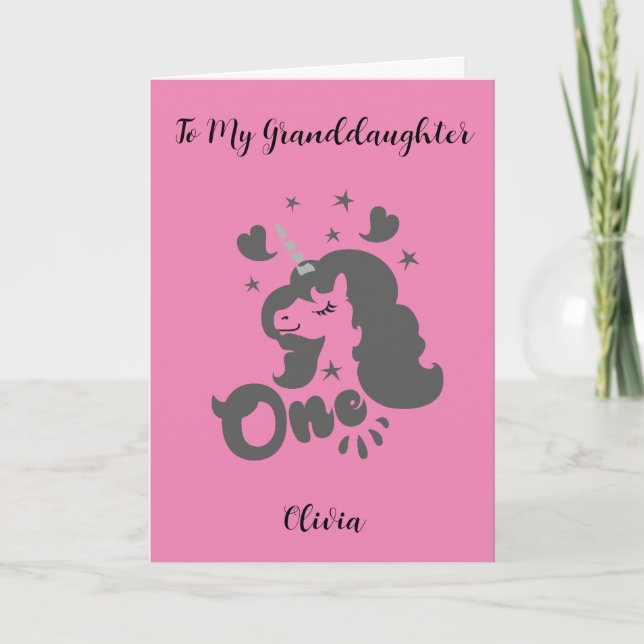 Carte Un Unicorne 1er anniversaire à ma petite-fille (Devant)