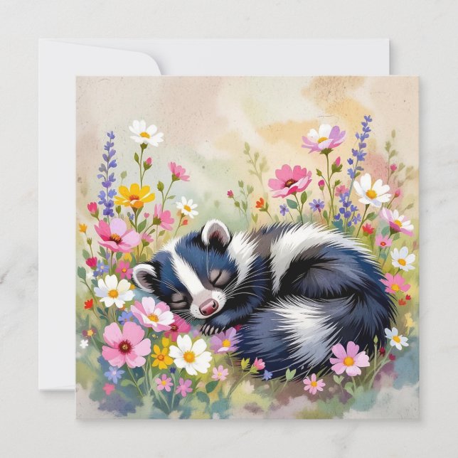 Carte Une adorable peau qui sieste dans les fleurs (Devant)