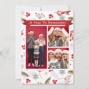 Carte Une année pour se souvenir de Noël Fir Holly 3 Pho