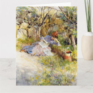 Carte Une dame lit un journal