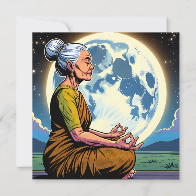 Carte Une femme âgée méditant sous la lune (Devant)