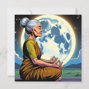Carte Une femme âgée méditant sous la lune