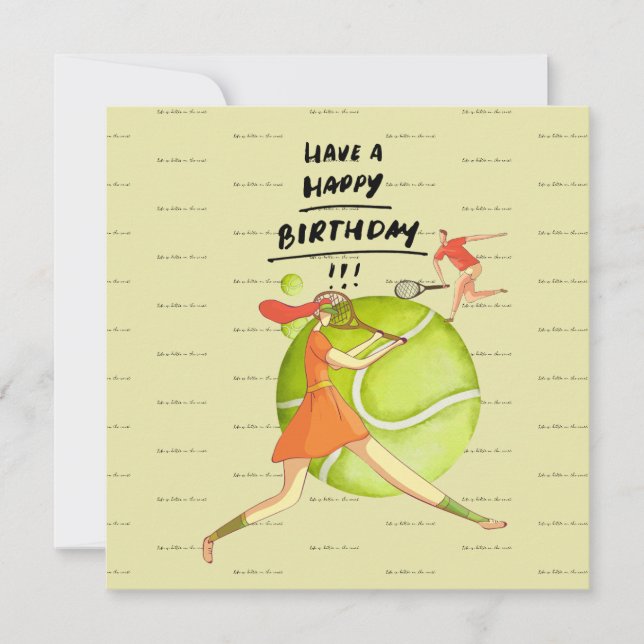 Carte Une femme de tennis joue Joyeux Anniversaire au jo (Devant)