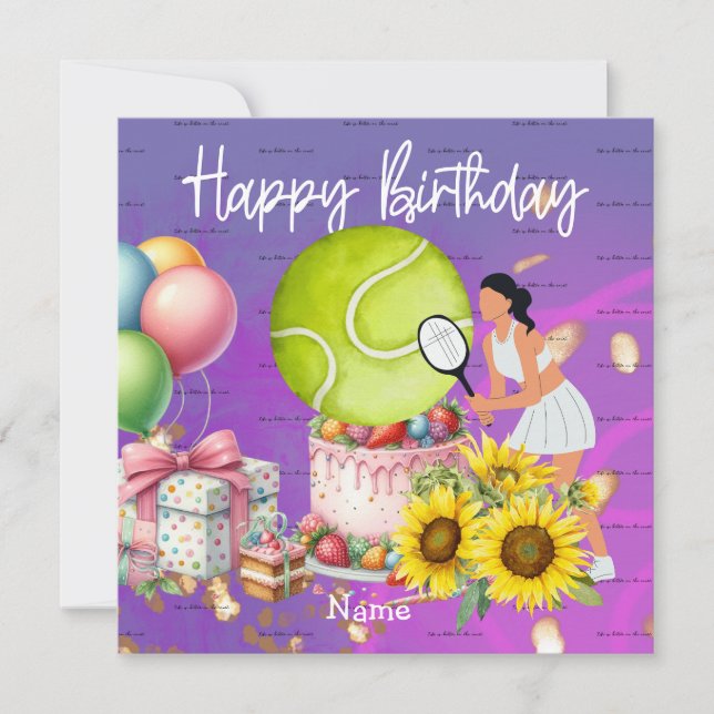 Carte Une femme de tennis joue Joyeux Anniversaire pour  (Devant)