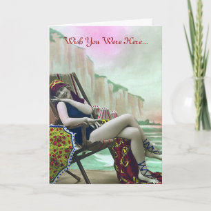Carte Une femme en maillot de bain Vintage Card