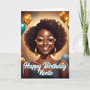 Carte Une femme noire célèbre les ballons d'anniversaire