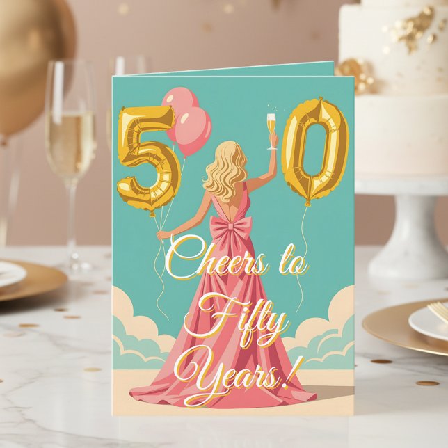 Carte Une femme Toasting avec Champagne 50e anniversaire (Créateur téléchargé)