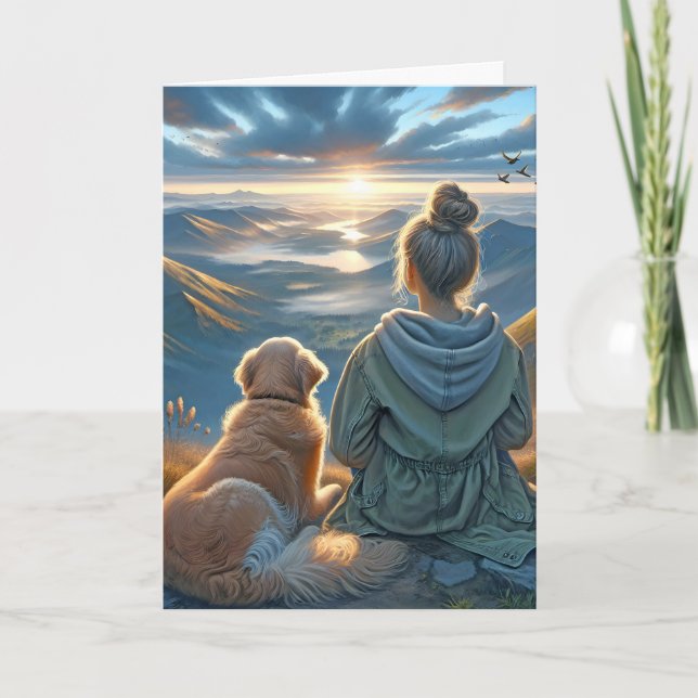 Carte Une fille et un Golden Retriever pensent à vous (Devant)
