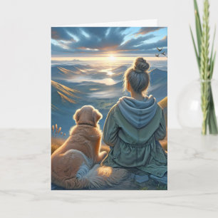 Carte Une fille et un Golden Retriever pensent à vous