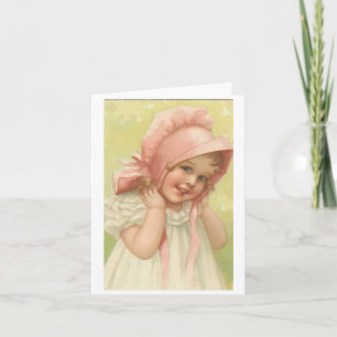Carte Une fille victorienne dans un bonnet rose