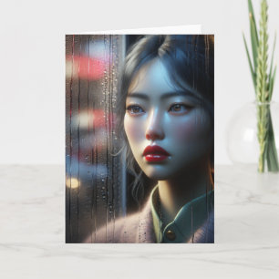 Carte Une jolie femme asiatique regarde la pluie