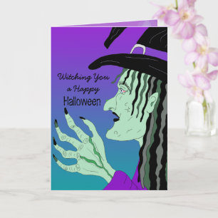 Carte Une joyeuse sorcière d'Halloween tirée à la main