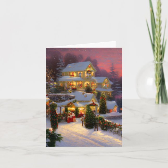 Carte Une maison vintage décorée pour Noël en blanc (Devant)