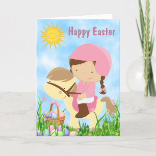Carte Une mignonne fille chevauchant son poney ~ Cheval