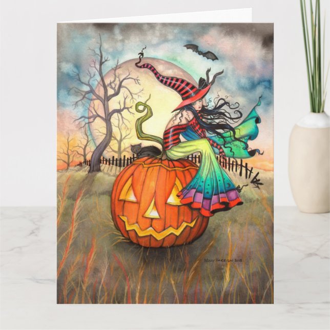 Carte Une sorcière d'Halloween Citrouille géante (Devant)