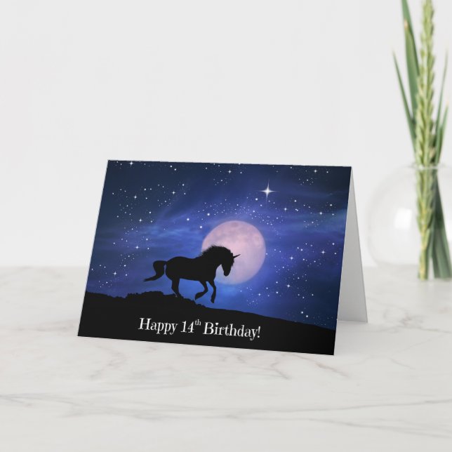 Carte Unicorn 14e anniversaire mignonne (Devant)