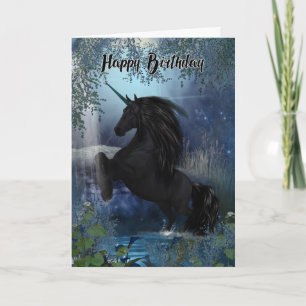 Carte Unicorn Birthday Card, Happy Birthday, Black Celti
