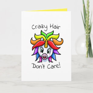 Carte Unicorn Crazy Hair ne s'en fiche pas drôle