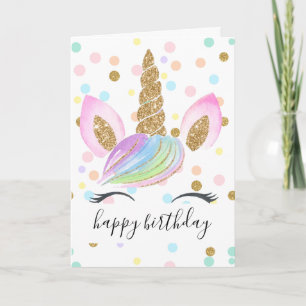 Carte Unicorn Head Gold Parties scintillant Rainbow Polk