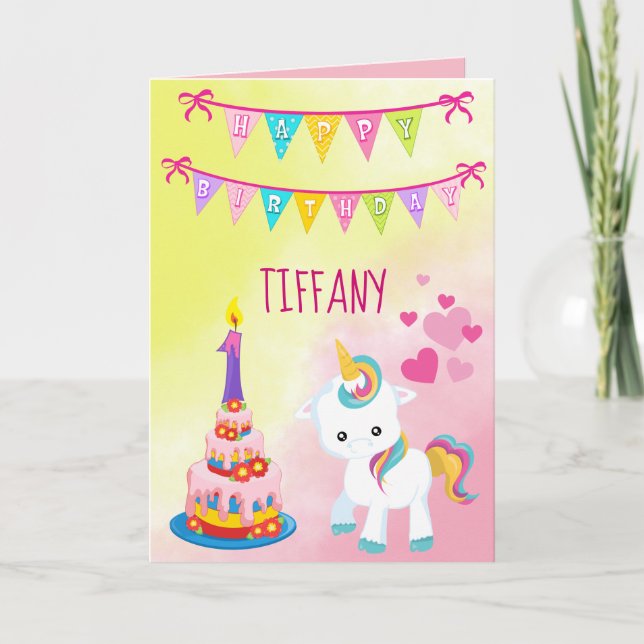 Carte Unicorn Joyeuse 1ère fille anniversaire (Devant)