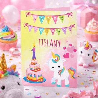 Carte Unicorn Joyeuse 1ère fille anniversaire