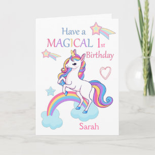 Carte Unicorn Magique 1er Anniversaire rose