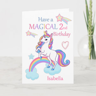Carte Unicorn Magique 2e anniversaire rose