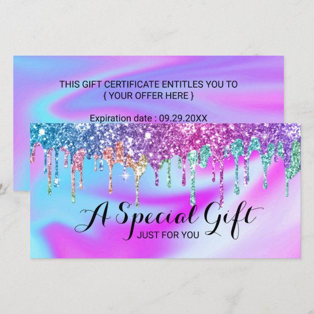 Carte Unicorn Parties scintillant Drives Salon Certifica (Devant / Derrière)