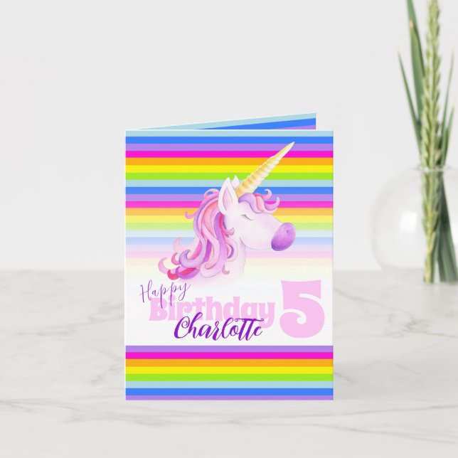 Carte Unicorn rainbow 5th Birthday card (Devant)