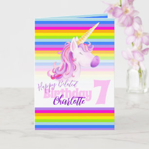 Carte Unicorn rainbow belated 7th Birthday card