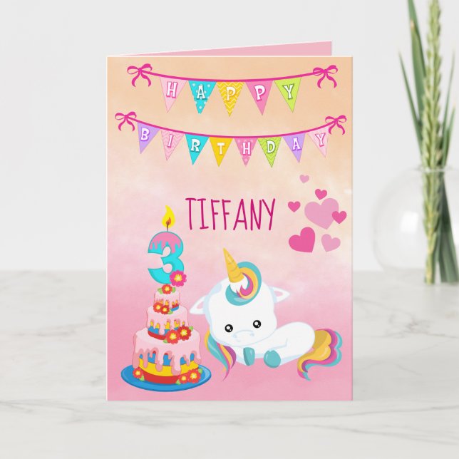 Carte Unicorne 3e anniversaire (Devant)