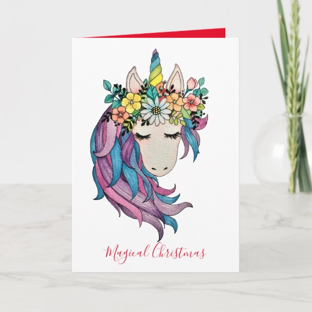 Carte Unicorne Aux Fleurs Sauvages En Aquarelle (Devant)
